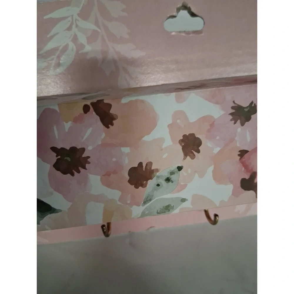 Floral Jewelry Holder/Organizer Wall Mounted 17-3/4 x 1-1/2 inches w/ 9 Hooks